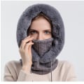 Miniatyrbillede 2 af 5: Enkelt stykke løs strikket hue til kvinder maske snor hætte varm vinter hætte hue (grå)