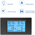 Miniatyrbillede 3 af 5: Voltmeter Ammeter 12V DC 6.5-100V 20A, Voltmeter Wattmeter Tester Spænding Strøm Effekt LCD Digital Energimåler DC20A