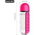 Miniatyrbild 3 av 5: Bärbar 2-i-1 pillerburk/flaska - 600 ml (rosa)