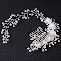 Miniatyrbilde 1 av 4: Brud Blomster Hårkam Perle Bryllup Tiara Hodeplagg Hodebånd H