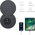 Miniatyrbilde 2 av 5: Innfelt strømbrett, Innfelt strømbrett med 1 stikkontakt, 1 USB-C-port, 1 USB-A-port, 75 mm diameter, 1,5 m kabel, skrivebordsstikkontakt for kjøkken, kontor,