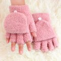 Miniatyrbild 1 av 4: Unika tum- och fyrkanthanskar i ett i mjukt material fleece 2 i 1 rosa one size