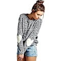 Miniatyrbilde 1 av 5: Kvinners søte hjertemønster albue lappeteppe casual crewneck strikkede