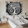 Pikkukuva 3 / 5: Mustavalkoinen seinävaate tähtikuvioisella elämänpuulla - (M/150x130cm, Elämänpuu)