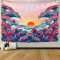 Pikkukuva 3 / 5: Gobeläng Sunset gobeläng 3D stor våg gobeläng japansk rum gobelänger