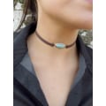 Pikkukuva 3 / 5: Boho Teal Kaulakoru Ketju Ruskea Nahkainen Choker Kaulakoru Mokkanahkainen Hippi Koru Naisille ja Tytöille, Vapaa Koko