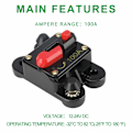 Miniatyrbillede 4 af 5: 12V-48V DC Bilstrømsafbryder Vandtæt Billaud Lydlinje Afbryder med Inverter Manuel Nulstilling Sikringsholder til Autocamper Båd (100A)