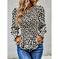 Miniatyrbillede 2 af 4: Kvinders Toppe Casual Langærmet Rund Hals Floral Print Smocked Ruffle Hem Slim Babydoll Bluse Skjorte Tunikaer,L