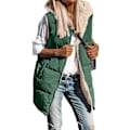 Miniatyrbild 2 av 5: (M)Vändbar Puffer Väst Kvinnor, Lång Väst för Kvinnor Ärmlös Fleecejacka Zip Up Hoodie Quiltväst Vinterjacka