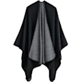 Miniatyrbillede 1 af 4: Dame Poncho Åben Front Cardigan Vinter Vendbar Kappe Oversized Trykt Kappe Tartan Strikket Tartan Tæppe Bohemian Geometrisk Mønster Sjal (Sort
