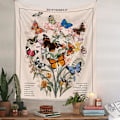 Pikkukuva 5 / 5: Perhostaiset Gobelini Kukka Gobelinit Vintage Pysty Kukka Kasvi Gobelini Seinävaate Värikäs  (Navy Blue, M:(27\" x 39\"))