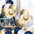 Miniatyrbillede 3 af 5: Marineblå og guld konfettiballoner, 50 stk. 12 tommer perlemorhvide
