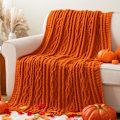 Miniatyrbild 2 av 5: Orange filt 130 x 170 cm Varm höstfilt för soffa, Halloween filt, vävd chenille stickad filt, supermjuk, mysig, höstdekorativ filt