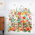 Miniatyrbild 1 av 5: Blomväggdekaler Staket Färgglada Blommor Fjäril Väggdekaler för Sovrum Vardagsrum Kök Dekoration