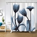 Miniatyrbillede 4 af 5: Elegant Tulipan Blå Blomst Polyester Stof Bruseforhæng Design