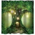 Miniatyrbillede 2 af 4: 180x180cm Magisk Træhus Bruseforhæng Fantasy Skov Træ Grene Græs Badeforhæng Natur Fe Rige Badeforhæng til Børnebadeværelse med Kroge