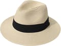 Kvinnor Bred Brätte Halm Panama Rulla upp Hatt Bälte Spänne Fedora Strand