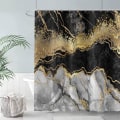 Miniatyrbillede 2 af 5: Sort og guld marmor bruseforhæng abstrakt tekstur luksus show