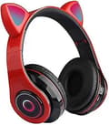 Söta kattöron trådlösa hörlurar Bluetooth 5.3 Over Ear hörlurar röda
