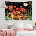 Miniatyrbillede 2 af 5: Kraniet Blomster Gobelin, Trippy Svampe Skelet Goth Have Æstetik