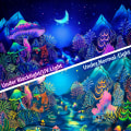 Miniatyrbilde 4 av 5: Blacklight Forêt Arbres Gobelin UV Reagerende Sopp Gobelin