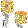 Miniatyrbillede 1 af 5: [2 Pak] 100 Led 10m 8 Tilstande Usb-drevne Lys Ip65 Kobber Streng