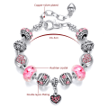 Miniatyrbillede 5 af 5: Pink akryl legering sølvbelagt armbånd med store huller