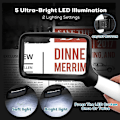 Miniatyrbilde 5 av 5: Rektangulær leselupe med 5 LED-lys, 3x stor dimbar LED-leselupe for eldre, aviser