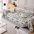 Miniatyrbild 2 av 5: Reversibel sofföverdrag Chenille Jacquard Geometrisk Boho Sofföverdrag, Beige Svart Soffa Överdrag för Sektionssoffa Chic Möbelskydd 180x150