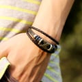 Miniatyrbild 2 av 4: Premium läderarmband [fläta] för män i svart  olika längder