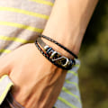 Miniatyrbillede 2 af 4: Premium læderarmbånd [flet] til mænd i sort  Forskellige længder