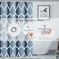 Miniatyrbillede 3 af 5: Ægæisk Blå Stof Badeforhæng 120 x 180CM, Vandtæt Design og Polyester, Hurtigtørrende, Tung Vægt, Bruseforhængssæt til Badeværelse, Holdbart og Vaskbart med 12 Kroge