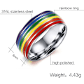 Miniatyrbillede 2 af 5: 8mm rustfrit stål emalje regnbue LGBT stolthed ring til kvinder og LGBTQ stolthed vielsesringe 2stk
