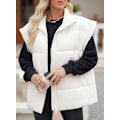 Miniatyrbilde 1 av 5: (M) Oversized Puffer Vest Kvinner Lett Vinterjakke uten Ermer Varm Glidelås Stående Krage Vester Yttertøy