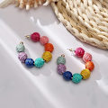 Miniatyrbild 4 av 5: Sommar Boho Raffia Ball Hoop Dangle Örhängen i rotting för kvinnor och flickor