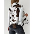 Miniatyrbild 5 av 5: (M) Dam Fleece Väst med Ko-Print, Fuzzy, Dragkedja, Ärmlös, Ytterplagg med Fickor