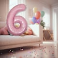 Pikkukuva 3 / 4: Ilmapallo Numero 6 Pojille ja Tytöille - Vaaleanpunainen Numero 6 Ilmapallot - Alumiinifolio Numero 6 - Digitaaliset Ilmapallot Pojille ja Tytöille 6. Syntymäpäiville - Ilmapallo