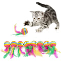 Miniatyrbild 1 av 5: 10-pack kattbollar med fjäder, regnbågsfärger för interaktiv lek