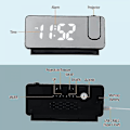 Miniatyrbild 3 av 5: Led-spegelprojektionsväckarklocka termometer digital roterad display Usb svart