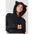 Miniatyrbilde 3 av 4: Kvinners langærmet hettegenser crop top katt trykk genser XXL