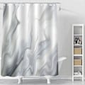 Miniatyrbilde 2 av 3: Grå Marmor Badegardinsett, Hvit Grå Stoff Badegardiner for Baderomsdekor, Moderne Abstrakte Standard Badegardiner for Badekar, Luksuriøse Bølgete Badegardiner, 72 x 72