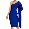 Miniatyrbild 2 av 4: Damklänning med en axel, rosett, lång ärm, bodycon, knälång, klubb