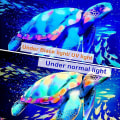 Miniatyrbillede 2 af 5: Havskildpadde Gobelin UV-reaktivt Havliv Gobeliner Sort Lys