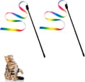 2 st kattstav interaktiv leksak färgglada tygband regnbåge katt