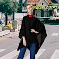 Miniatyrbillede 3 af 4: Dame Poncho Åben Front Cardigan Vinter Vendbar Kappe Oversized Trykt Kappe Tartan Strikket Tartan Tæppe Bohemian Geometrisk Mønster Sjal (Sort