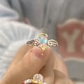 Miniatyrbillede 5 af 5: Natursten Engel Dæmon Par Ringe Æstetisk Y2K Uregelmæssig Hul Vinge Ring
