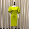Miniatyrbillede 3 af 5: Kvinders Casual Puff Sleeve Kjole Fashion Kort Kjole, Grøn-L