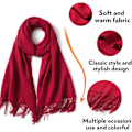 Miniatyrbillede 2 af 5: Foulard Echarpe Efterår Kvinde Mand 200 * 70CM Vinter Bordeaux Silkeblød Elegant Sjal Blød til Bryllup Fest Aften