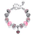 Miniatyrbillede 1 af 5: Pink akryl legering sølvbelagt armbånd med store huller