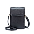 Miniatyrbild 1 av 3: Mobiltelefon crossbody väska, dam läder texturerad liten plånbok handväska med justerbar axelrem (svart)